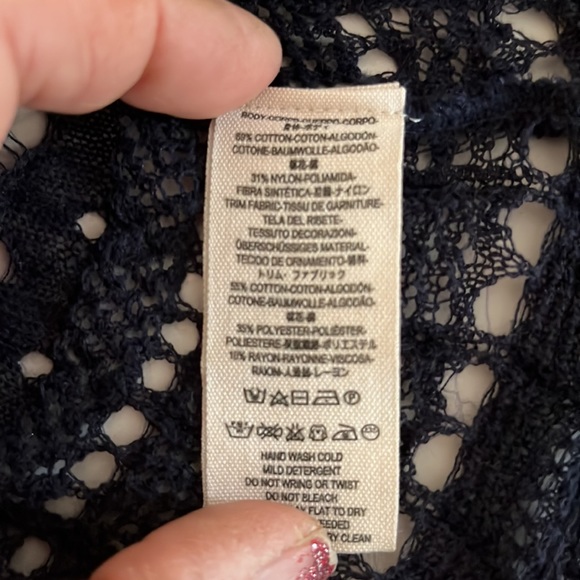 GUc Free People boho style grey jersey and navy blue lace  top - Picture 13 of 15